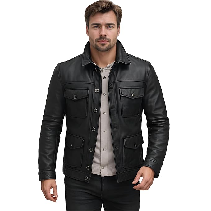 JACKET Sleek black leather. The essential jacket for sharp, enduring style and instant urban confidence with Men Smart Casual.